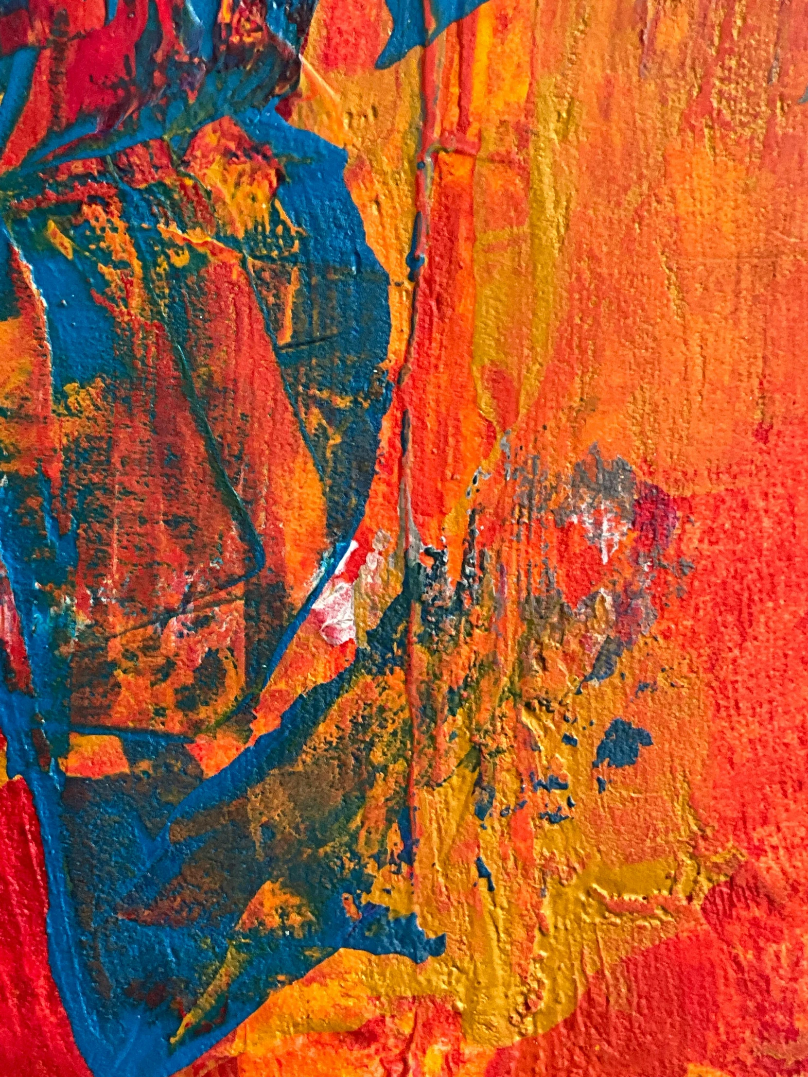 a painting of an orange, red, blue and yellow