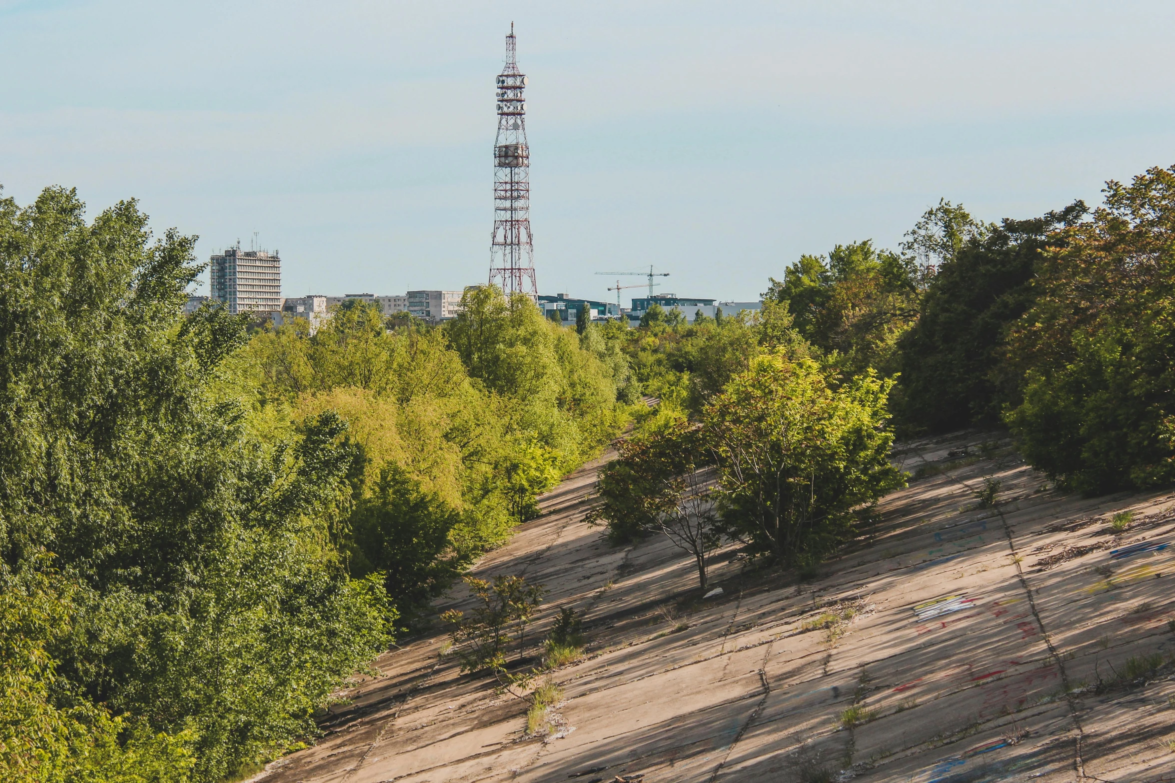 a radio tower sitting in the middle of a forest