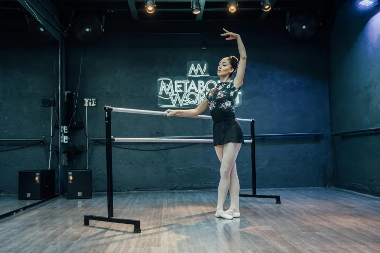 the ballet is practicing on stage in the room