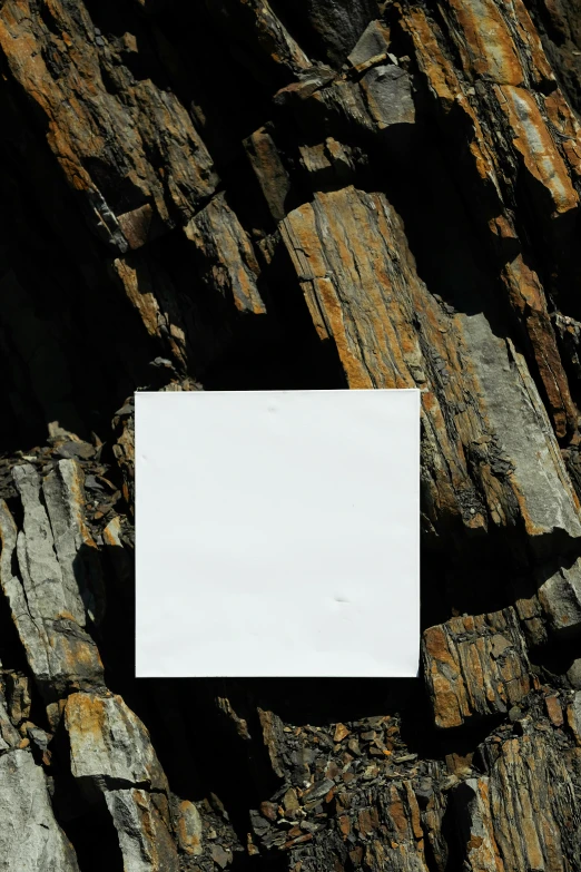 a small piece of white paper resting on some rocks