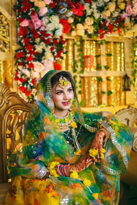 indian woman in traditional dress on stage for event