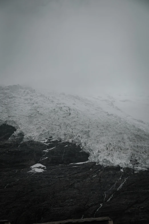 two sheep grazing on a field in front of snow covered mountains