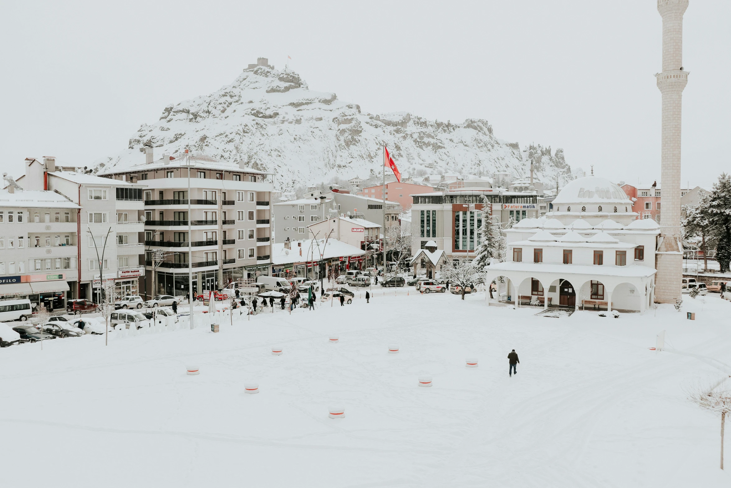 an old town in the middle of winter