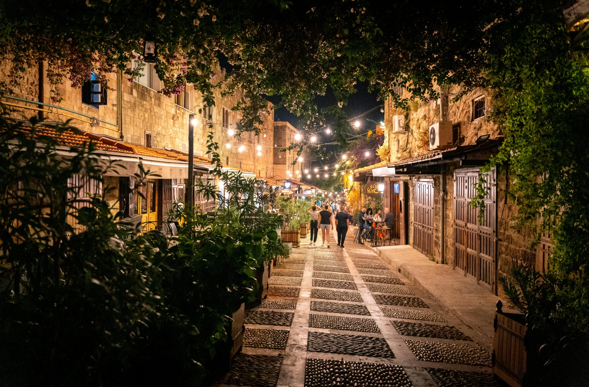 a street that is lined with flowers and bushes