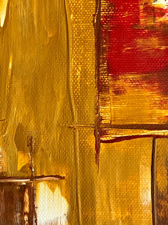a painting with two gold panels painted in different colors