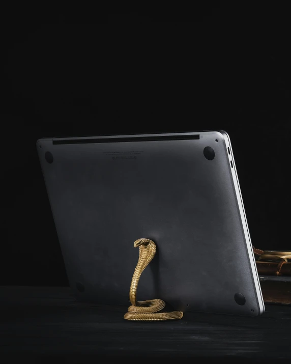 a snake statue is on a tablet in the dark