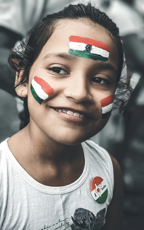 an indian girl with a painted face of the united states