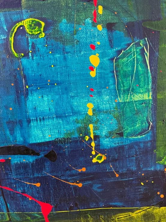 a painting of blue and green with yellow