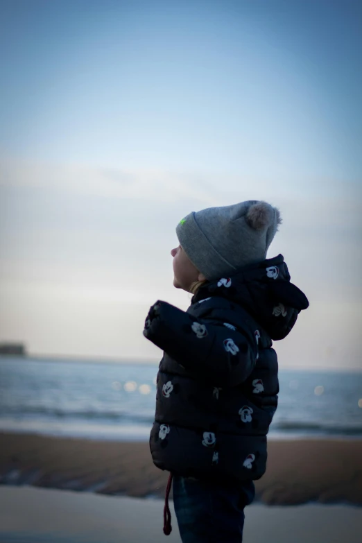 the person stands on the beach looking at the water