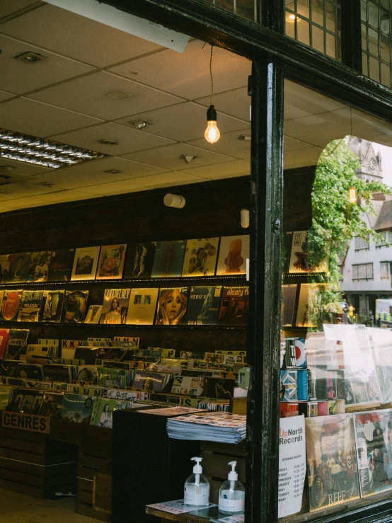 the interior of a store with open windows on it