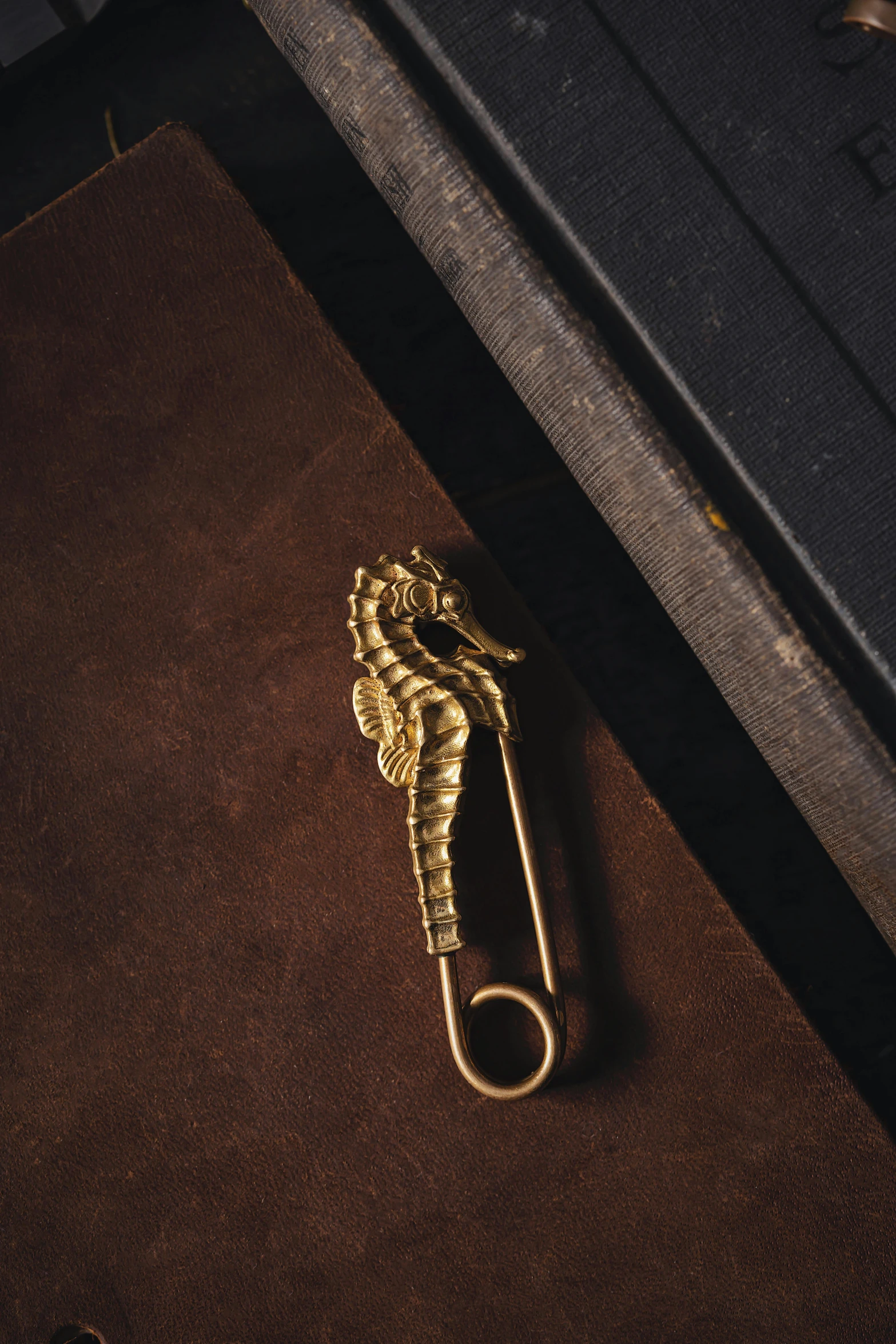 a golden key on a brown surface