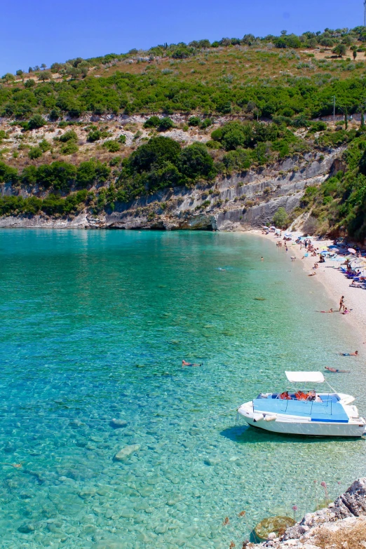 a group of boats floating on top of a beach