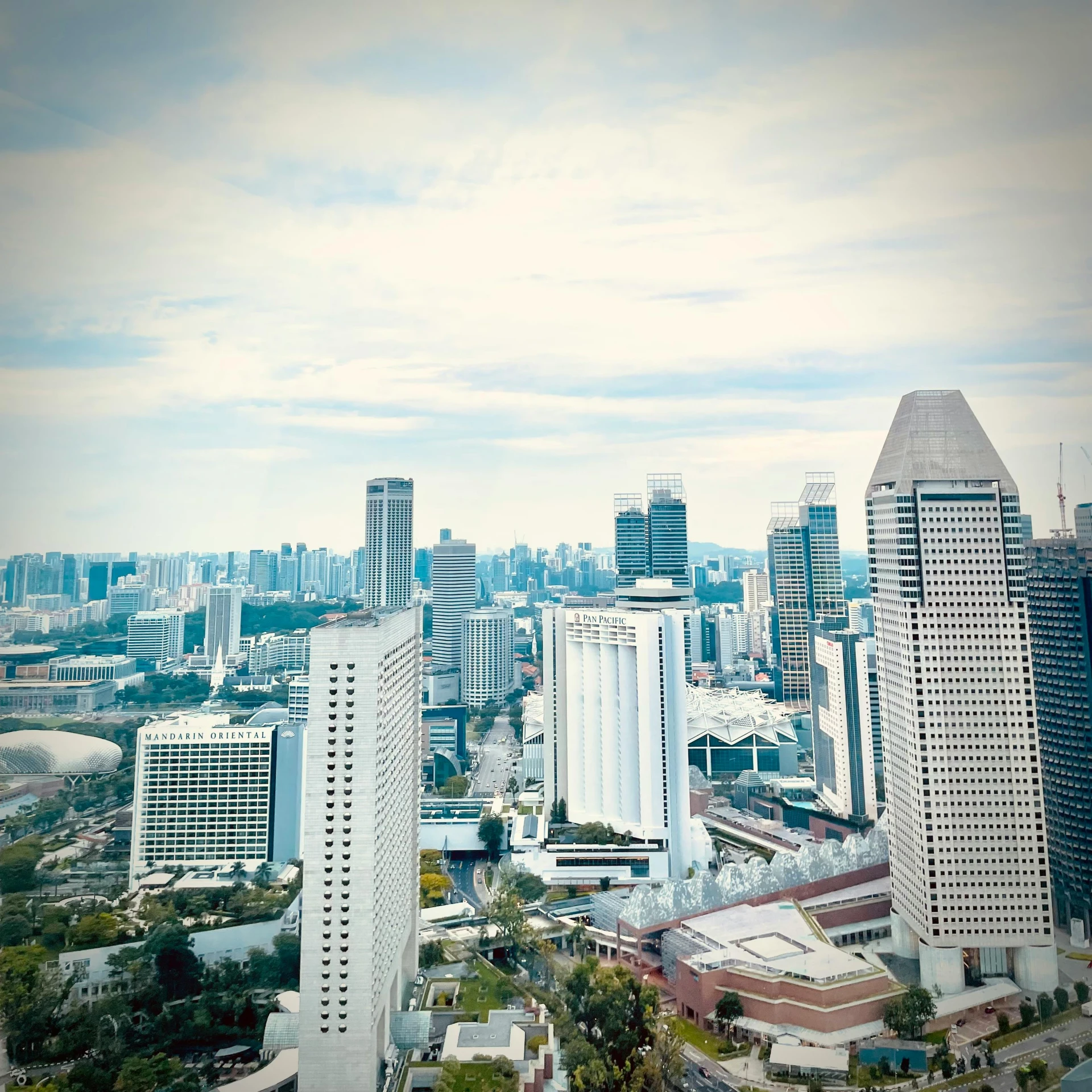 the city skyline is full of tall buildings