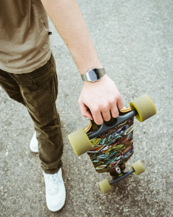 a close up of a person's hand holding a skateboard