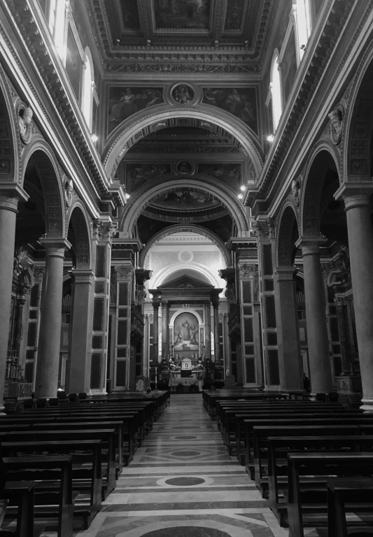 a large church with pillars and windows