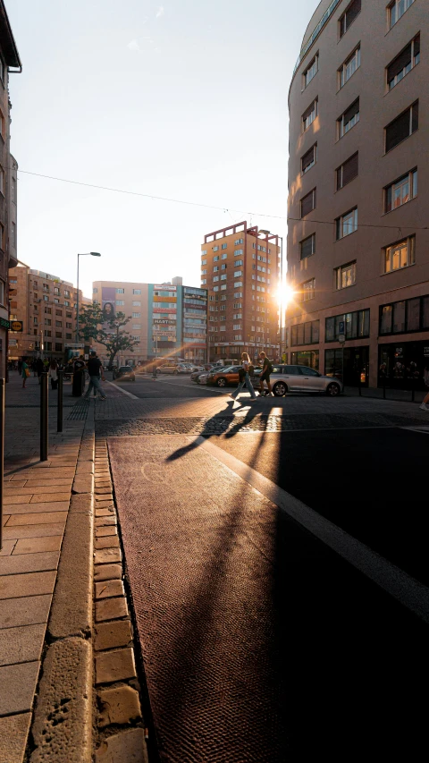 a city street that is lined with buildings