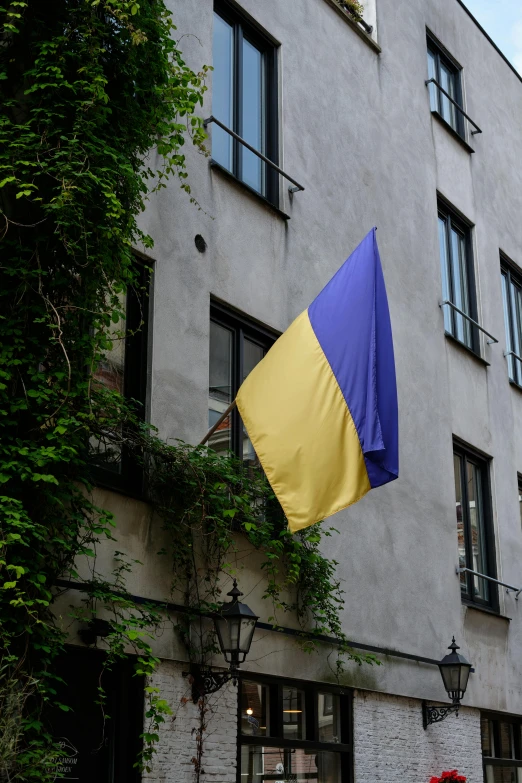 a flag on the side of a building