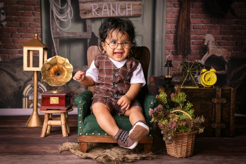 a  with glasses and messy hair is sitting on a chair