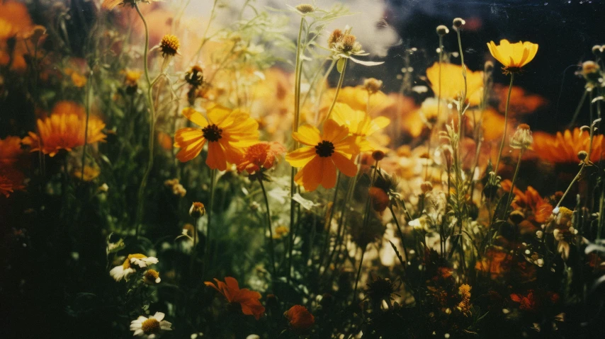 a very large field full of flowers on a sunny day