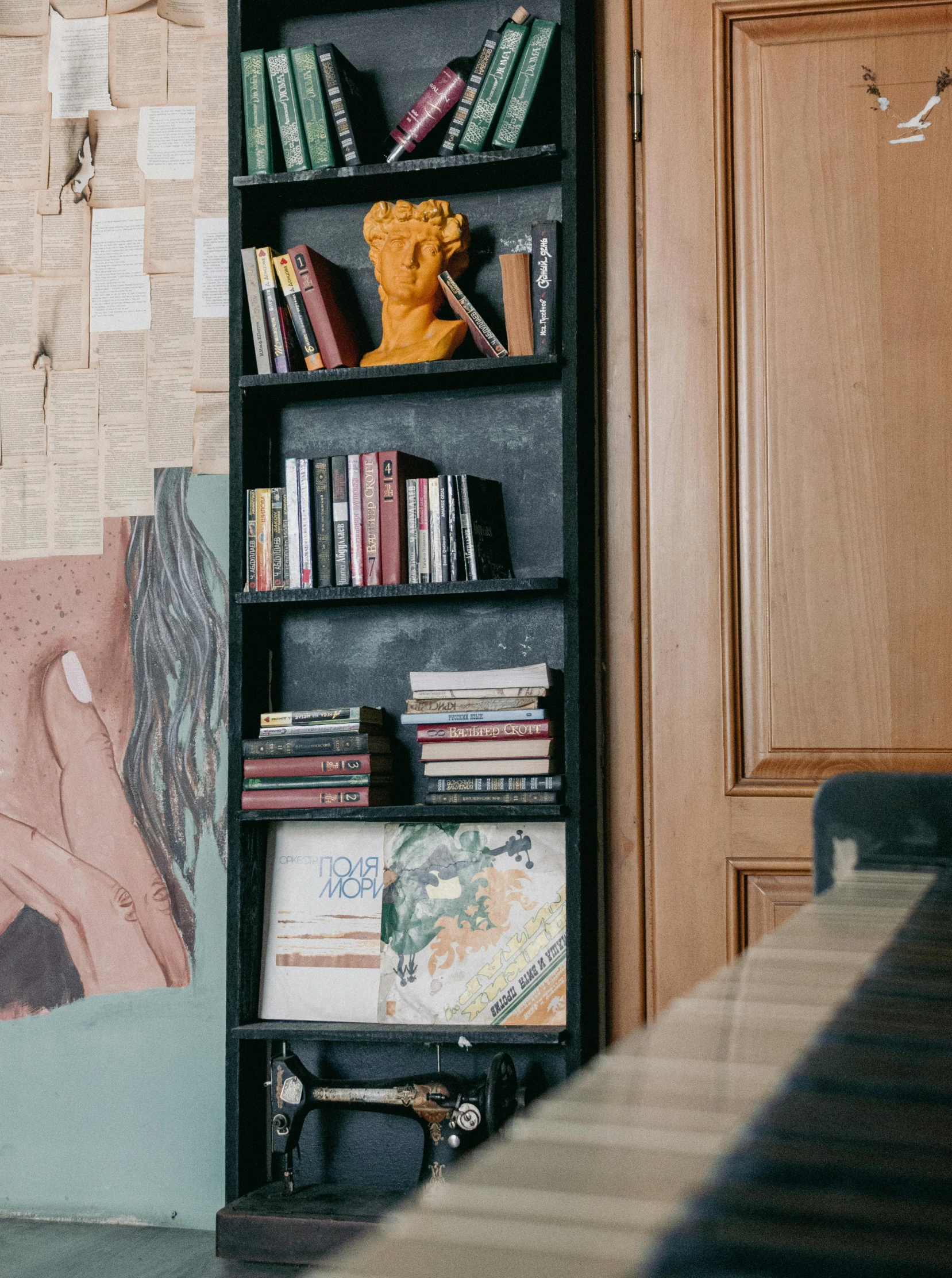 a book shelf with some books on it