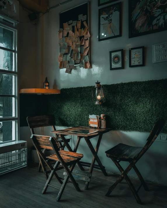 a small wooden table sitting in a room