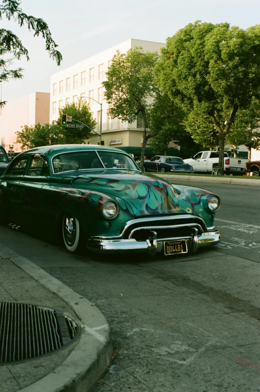 the classic car has been painted with designs