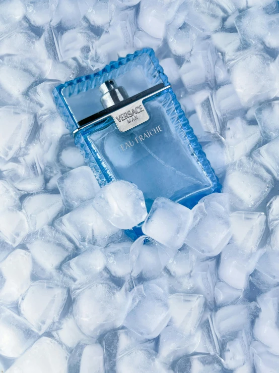 an image of a bottle of perfume on ice