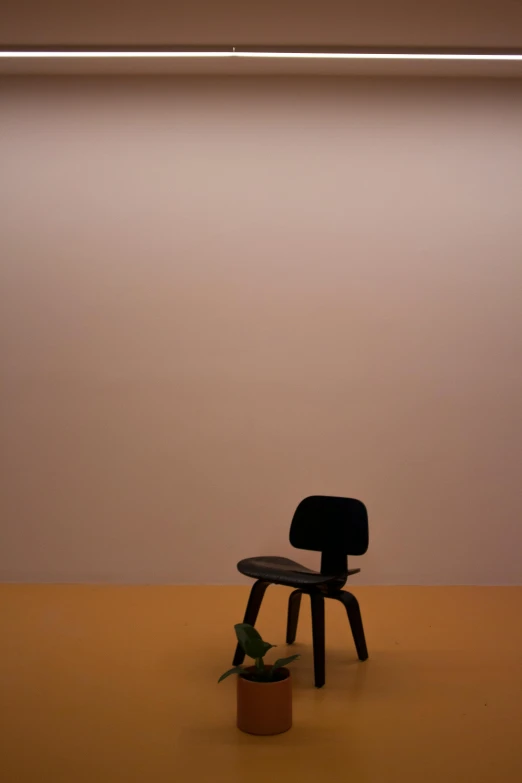 there is a chair that is sitting next to a pot