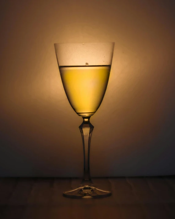 a single wine glass with the light on