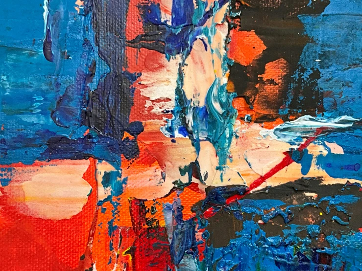 a painting of blue, red and orange colors