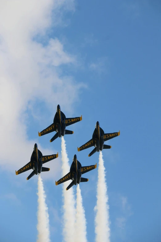 several black jets are performing aerial stunt on blue skies