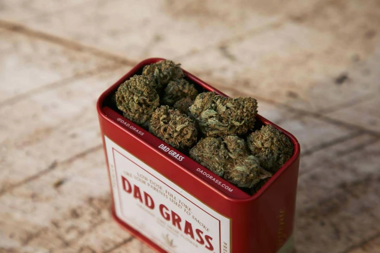 a small metal container filled with lots of buds