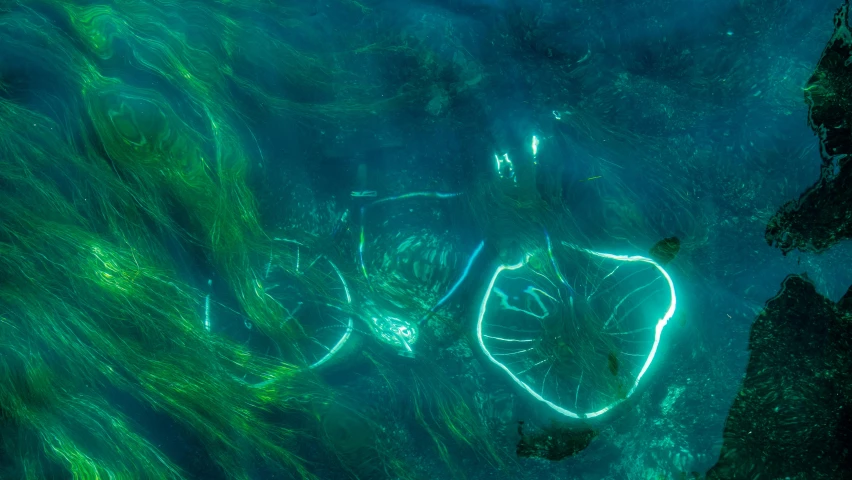 light painted bike artwork in the water