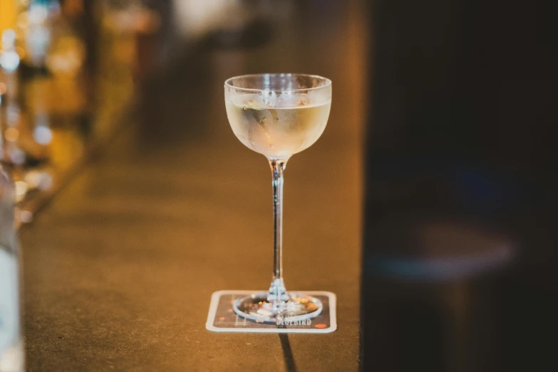 a white wine glass with two small desserts on a saucer