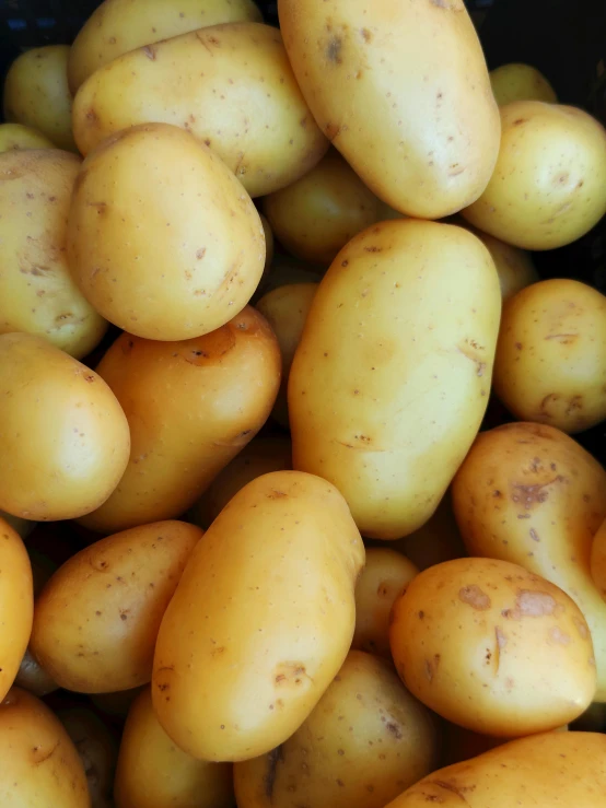 a large pile of potatoes in a black container