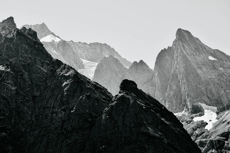 black and white pograph of a mountain range