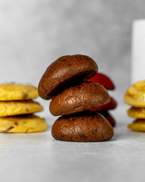 a stack of cookies sitting on top of a counter