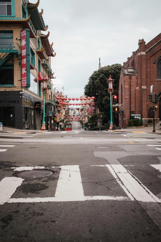 this is a view of an empty street in the chinese city