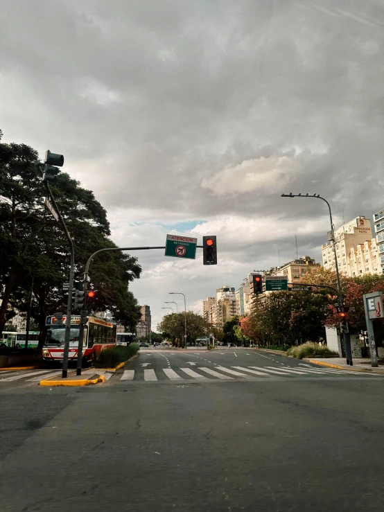 street lights over an empty city intersection