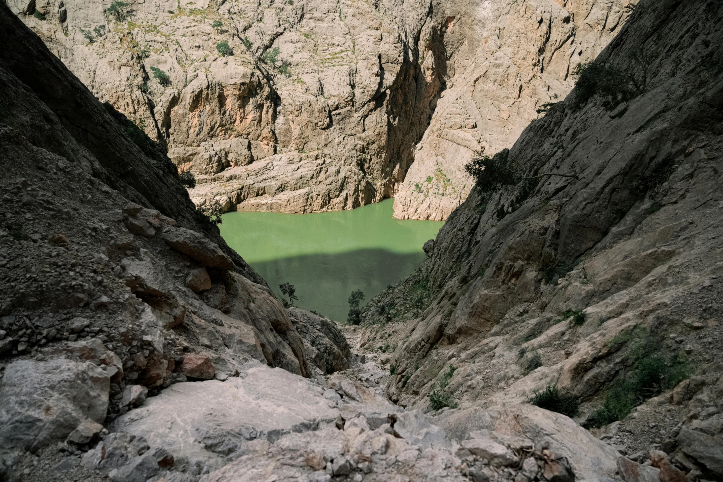 the mountain is rocky and looks like a valley