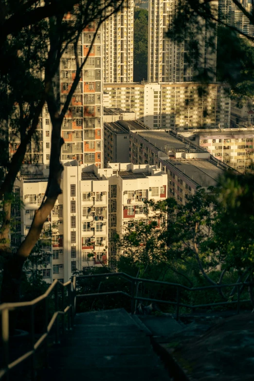 some buildings and a staircase leading to them