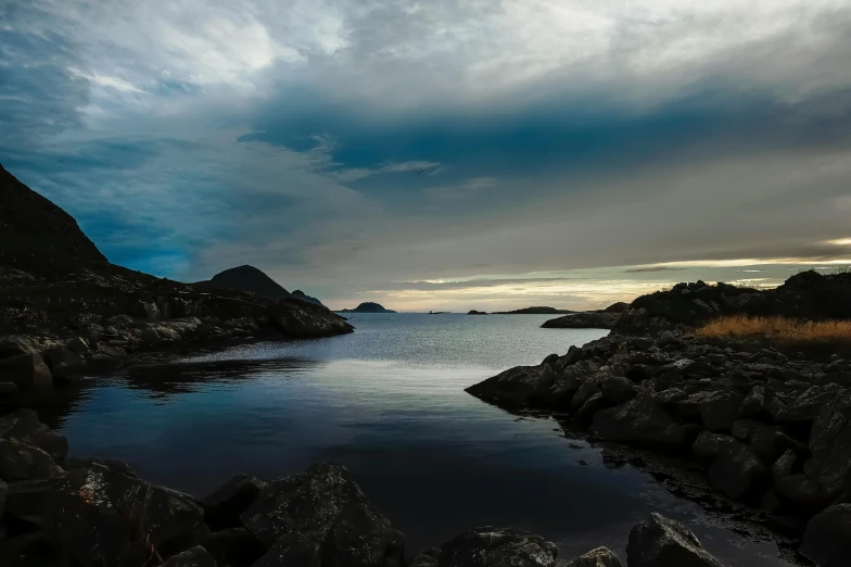 the water in a body of water surrounded by rocks