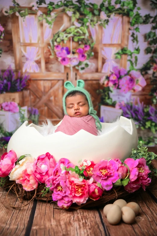 an infant girl in a flower covered po shoot