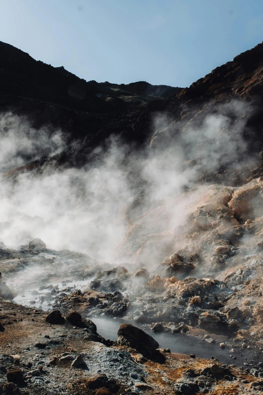 a mountain has steam coming out of it