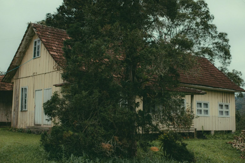 a old house is seen on an overcast day