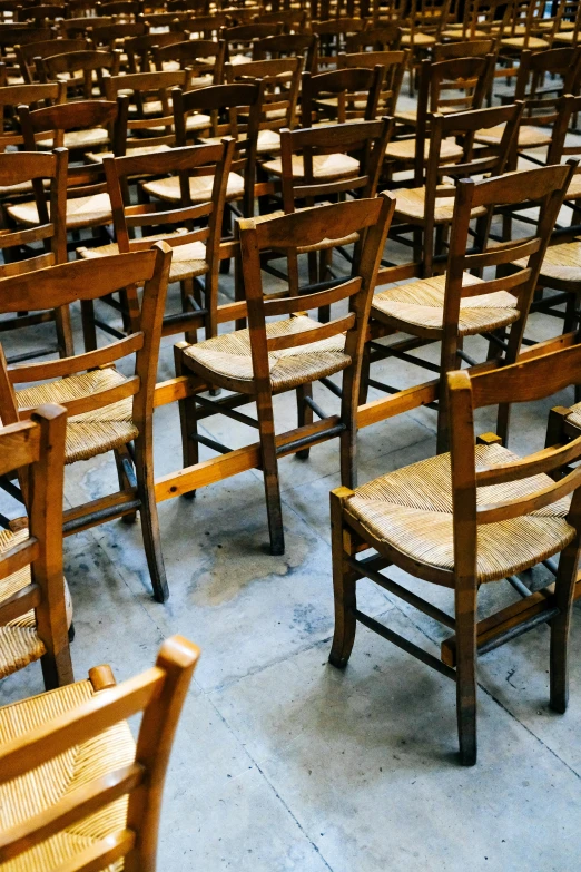 the empty rows of chairs are set up to show off