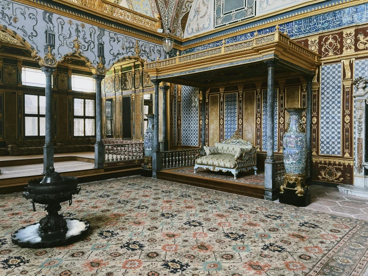 the blue and gold room is decorated in elaborately designed
