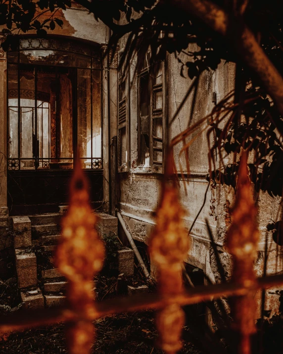 a building is reflected in the mirror and glass