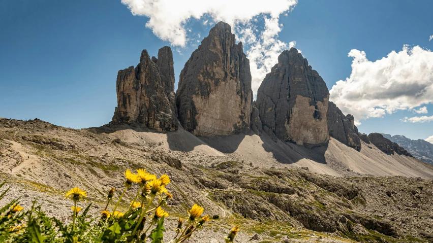 a bunch of small mountain peaks that are sitting in the grass