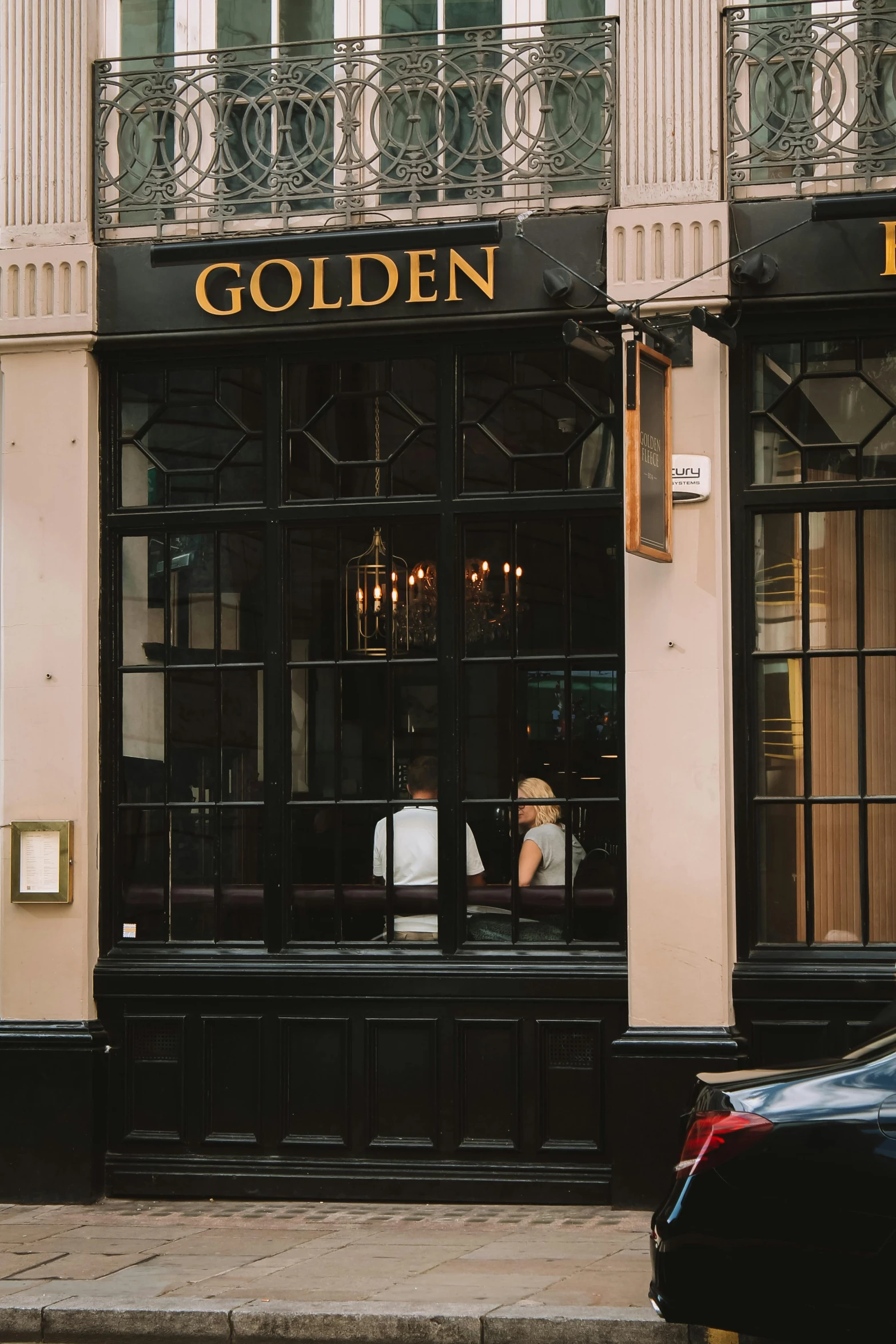 the outside view of a store called golden
